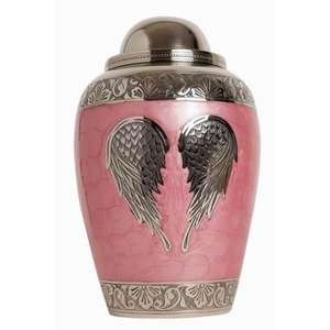 Urna Conmemorativa para Cenizas con Diseño de Alas de Ángel, Esmaltada en Rosa, Estilo Americano, Hecha a Mano, Forma de Domo - Product Image 1