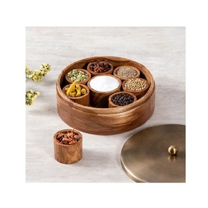 Wooden Spice <b>Box</b> with Glass Lid Kitchen Masala Storage Organizer for <b>Herbs</b> Salt Pepper Seasonings Dry Fruits and Condiments - Product Image 1