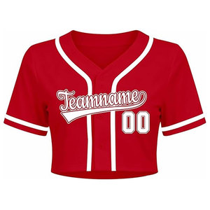 Maillot de baseball personnalisé rouge pour femme, avec nom et numéro, boutons sur le devant, col en V classique, pour fans de softball - Product Image 3