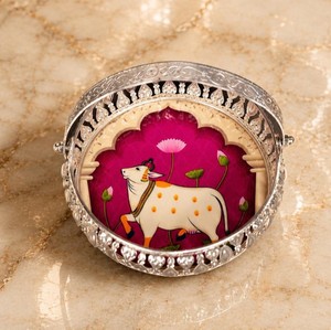 Royal Kamdhenu Art German Silver Gift <b>Basket</b> <b>Tray</b> With Handle Handmade Iron Decorative Hamper <b>Tray</b> Luxury Festival Serving <b>Tray</b> - Product Image 1
