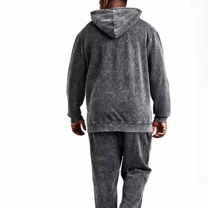 Gray Acid Wash Tracksuit Set Casual Loose Fit Full Length Solid Color 100% Cotton Breathable Tracksuit Available For Sale - Product Image 6