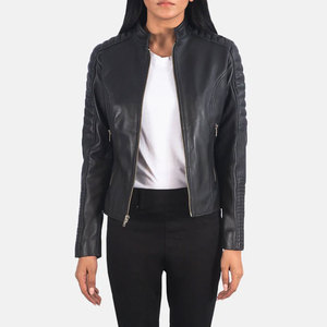 Premium Women Black Real <b>Leather</b> Biker <b>Jacket</b> Quilted Sleeves Slim Fit Soft Sheepskin Moto <b>Jacket</b> Casual <b>Leather</b> Outerwear - Product Image 1