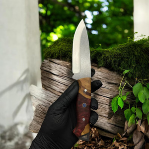 Cuchillo de hoja fija para exteriores, de acero de Damasco con acabado stonewashed, punta caída, mango de madera y hueso, grado industrial, para camping, OEM - Product Image 6