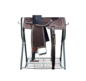 Silla de montar western de cuero rugoso marrón para carreras de barriles, con asiento rígido de cuero crudo con diseño de cesta ondulada y floral tallado a mano, de 10 a 18 pulgadas - Product Image 3