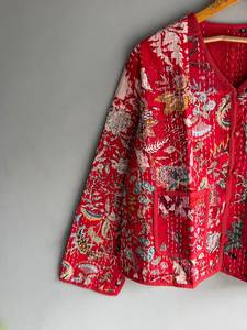 Veste en coton brodée rouge bohème, col en V, manches trois quarts, fermeture boutonnée, motif floral, vêtement d'extérieur décontracté, cadeau pour elle - Product Image 4
