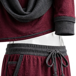 Men's Burgundy Long Sleeve <b>Pajama</b> Set With Gray Trim Soft Knitted 100% Cotton Casual Autumn Wear - Product Image 6