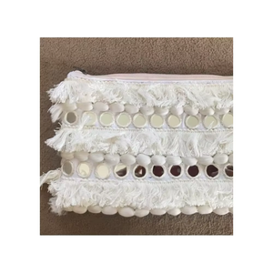 Hand Embroidered Canvas Evening Bag <b>Small</b> Size with <b>Mirror</b> Work Fringe and Beaded Decor Luxury Wedding Party Purse - Product Image 3