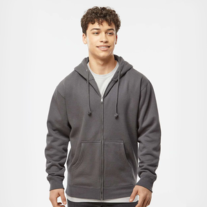 Men's Charcoal Grey Zip-Up <b>Hoodie</b> Cotton <b>Fleece</b> Solid Front Blank Custom Streetwear Kangaroo Pocket Casual <b>Oversized</b> <b>Hoodie</b> - Product Image 1