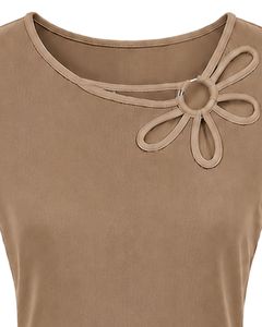 Customized Camel Brown Women Casual T Shirt Floral Ring Neck Short Sleeve Summer Fashion Soft Stretch Ladies Tee Blouse <b>Top</b> Wear - Product Image 5