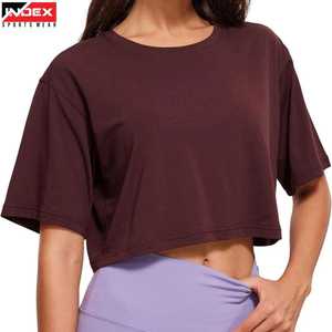 T-shirt court coupe ample couleur unie - Crop top confortable en mélange de soie et de coton pour femme - Product Image 3