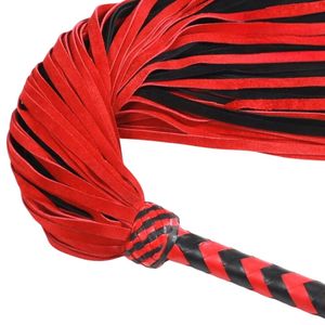 Red And Black PU Leather Flogger Whip With Wide Falls And Braided Handle - Product Image 3