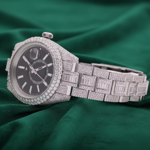 Reloj de Lujo con Diamantes, Plateado, Estilo Hip Hop, Esfera Negra, Bisel con Incrustaciones de Piedras, Brazalete Completamente Adornado, Reloj para Hombre - Product Image 3