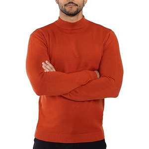 Pull à col roulé en tricot orange pour homme, manches longues, couleur unie, vêtement d'automne - Product Image 1