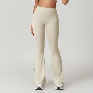 Women's High Waist <b>Flared</b> <b>Leggings</b> Full Length Solid Color Fitted Cotton Zip-Up Seamless Activewear - Product Image 6