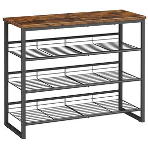 4-Tier Shoe Rack <b>Adjustable</b> Metal Shoe Organizer Rustic Brown Black Industrial Shoe Storage <b>Shelf</b> Entryway Stand - Product Image 1