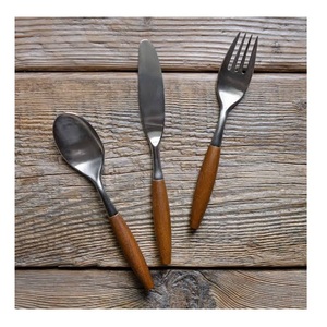 Premium Rustic Stainless Steel Wood Handle Four-Piece Eco-Friendly Dishwasher Safe Flatware Collection Wholesale for Weddings - Product Image 5