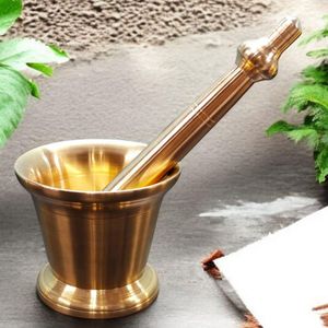 High Quality Brass Mortar <b>And</b> Pestle <b>Set</b> For Grinding Dry <b>Spices</b> <b>Herbs</b> Seeds <b>And</b> Pharmaceutical Ingredients - Product Image 3
