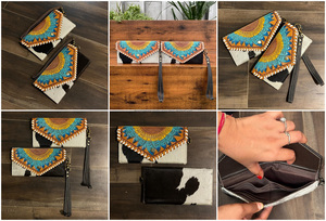 Cartera de cuero tallado de gran capacidad, nueva moda, cuero de vaca, elegante, turquesa, Floral, tarjetero para mujer - Product Image 3