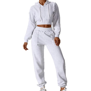 Conjunto de Sudadera Corta con Capucha y Pantalones Jogger a Juego para Mujer, Estilo Casual Urbano, Corte Regular, Liso, para Invierno y Actividades al Aire Libre - Product Image 2