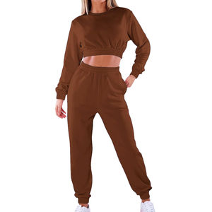 Conjunto Deportivo de Invierno para Mujer, Talla Grande, Informal, Sólido, Transpirable, de Peso Medio, con Logotipo Personalizado, Top Corto, Sudadera con Capucha Extra Grande - Product Image 6