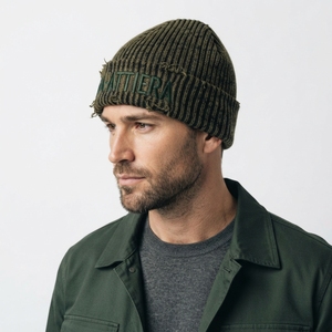 Gorro de Punto Personalizado en Verde Oliva y Negro con Puño, Gorro de Invierno Cálido Unisex - Product Image 3