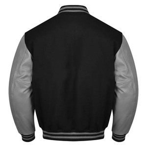 Varsity Letterman Men's Wool <b>Leather</b> <b>Jacket</b> with Turn-Down Collar Button Pockets High Street Style Real Black <b>Leather</b> Coating - Product Image 4