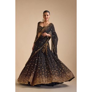 Lehenga Choli Negro Bordado de Diseño Heera Creation, Talla M, para Bodas, Hecho de Poliéster - Product Image 5
