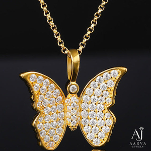 Pendentif Papillon en Moissanite Plaqué Or Rose, Collier Tendance Style Hip Hop, Bijou Ailé Scintillant, Idéal Cadeau - Product Image 2