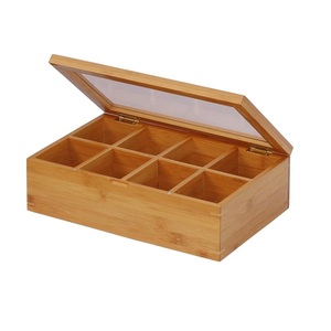 Multi-Purpose 8-Slot Square Wooden <b>Tea</b> Bag Spice <b>Box</b> Eco-Friendly Clear Acrylic Lid Gourmet Kitchen Display Case Corporate Gift - Product Image 1