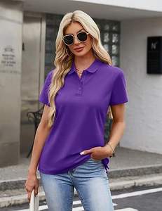 T-shirt polo pour femme 100% coton, col polo, décontracté, coton et polyester, anti-boulochage et respirant, impression numérique. - Product Image 1
