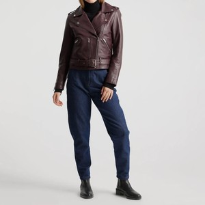 Veste en cuir de mouton sur mesure pour femme, coupe ajustée, respirante, hiver, moto, fermeture éclair avant, vêtement d'extérieur pour motard, OEM ODM - Product Image 4