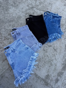 Pantalones Cortos de Mezclilla de Cintura Alta con Letras de Diamantes de Imitación para Mujer, con Bajo Deshilachado y Efecto Desgastado, Estilo Booty Shorts Y - ¡Venta Caliente! - Product Image 2