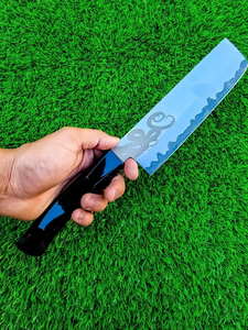 มีดปังตอเหล็กดามัสกัสลายปลาหมึกสีน้ำเงิน Prestige Blades ขนาด 12 นิ้ว ด้ามเรซิ่นตีขึ้นรูปด้วยมือ ผิวขัดเงา มีดทำครัว - Product Image 4