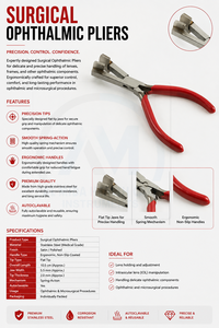 AL MIDA HEALTH CARE INSTRUMENTS Pinces chirurgicales en acier inoxydable à poignée rouge, instrument ophtalmique manuel certifié CE Classe II - Product Image 6