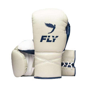 Ensemble de boxe Fly professionnel le plus vendu : Gants en cuir, protège-tête et protège-glandes, respirant, durable, crème, bleu, blanc - Product Image 2