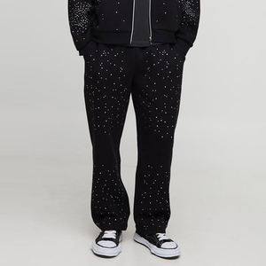 Conjunto Deportivo con Capucha para Hombre, Color Negro, Diseño con Puntos de Diamantes de Imitación, Corte Holgado, Casual, Largo, 100% Algodón, Ropa de Otoño - Product Image 4
