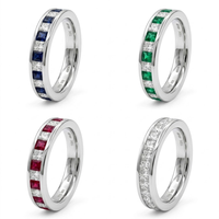 Bague de mariage classique en or blanc 18 carats avec saphir bleu et diamants, sertie en canal à taille princesse alternée, pour cadeau d'anniversaire de luxe