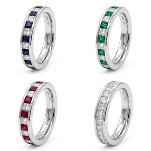 Bague de mariage classique en or blanc 18 carats avec saphir bleu et diamants, sertie en canal à taille princesse alternée, pour cadeau d'anniversaire de luxe - Product Image 4