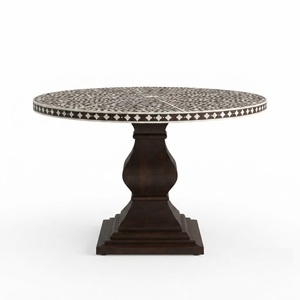 Mesa de Centro de Diseño Personalizado de Fábrica, con Incrustaciones de Hueso de Camello Ovaladas, Patrón Óptico Moderno, Resina Negra, Mueble de Lujo para Sala de Estar - Product Image 3