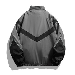 Custom <b>Black</b> Canvas Stand Reflective Waterproof <b>Windbreaker</b> Jacket Men Zip Lightweight Streetwear Windproof Outdoor OEM ODM - Product Image 4