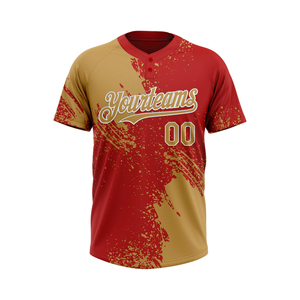 Custom Sublimated 2 Button Baseball Jersey Women's <b>Red</b> Gold Team Wear Moisture Wicking Athletic Sportswear 100% Polyester Plus - Product Image 1