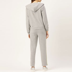 Conjunto Deportivo Gris con Capucha para Mujer, Manga Larga, Cierre de Cremallera, Bolsillos Laterales, Ropa Casual de Otoño, Ajuste Deportivo, Material de Poliéster - Product Image 2