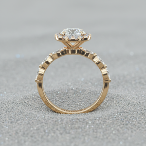 แหวนหมั้นวินเทจทรงมาร์คีส์ประดับเพชรแบบวงแหวนรอบๆ ชุบทองคำสีกุหลาบ - Product Image 3