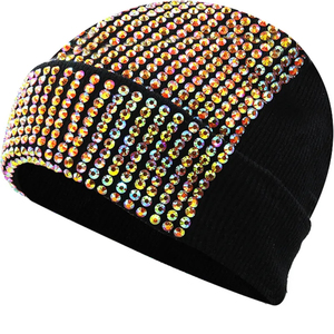 Luxury Full Rhinestone Beanie Hat Shiny Black <b>Winter</b> <b>Cap</b> for Women Glamorous Party Wear Beanie - Product Image 6