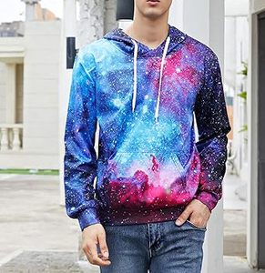 Men's <b>Galaxy</b> Printed <b>Hoodie</b> Sublimation Regular Fit Casual Knitted Polyester Breathable Spring Style with Pocket Sublimation - Product Image 2