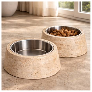 Comederos para Perros y Gatos de Piedra Natural de Travertino Tallada, de Diseño Moderno, Personalizables, Ecológicos, Duraderos y de Calidad Premium - Product Image 1