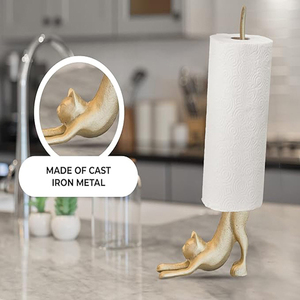 Cast Iron <b>Paper</b> Towel Holder, Metal Toilet or <b>Kitchen</b> <b>Paper</b> Holder for Floor or Countertop, Gold Cat Rool Holders - Product Image 5