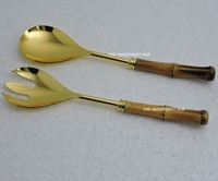 Ensemble de serveurs à salade de luxe avec manche en résine, cuillère et fourchette en acier inoxydable, ustensiles de cuisine haut de gamme pour restaurant et hôtel