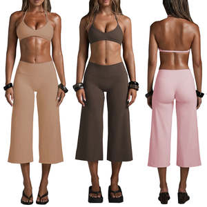 Conjunto de Top Corto Halter Estampado y Pantalones Capri de Pierna Ancha Talla Grande, Nuevo 2026 |   Conjunto de Yoga Sexy de 2 Piezas para Mujer - Product Image 6