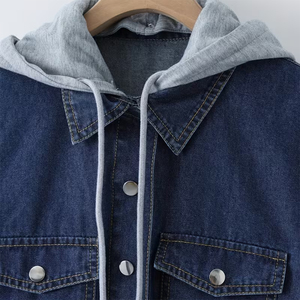 Sudadera con Capucha de Mezclilla para Mujer, Personalizada, Informal, Transpirable, de Manga Larga, con Cierre de Botones, para Invierno, con Servicio OEM - Product Image 3
